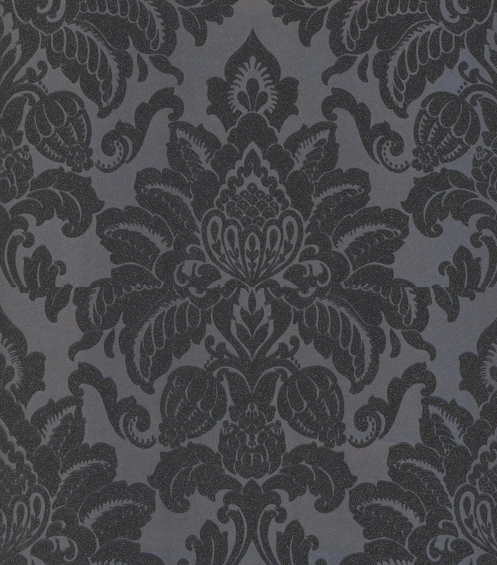 Dark Grey Damask Wallpaper canvasgloop